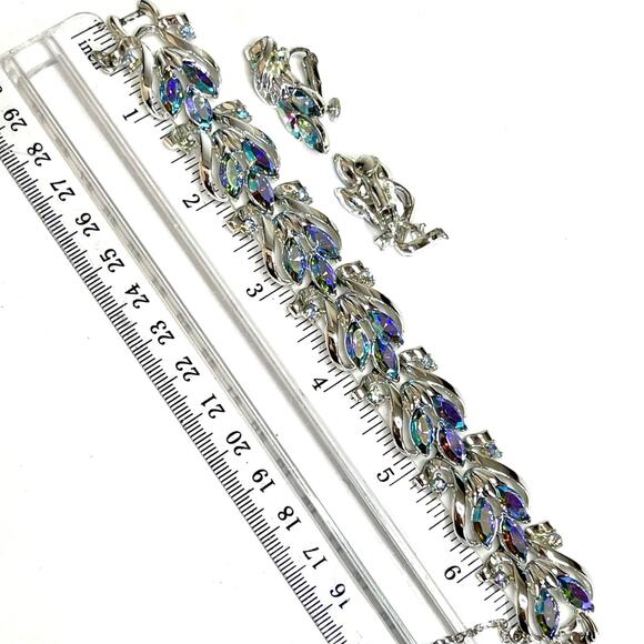 Vintage Bracelet Earrings Signed CORO Blue Rhinestone Costume Jewelry M06 - Picture 6 of 6